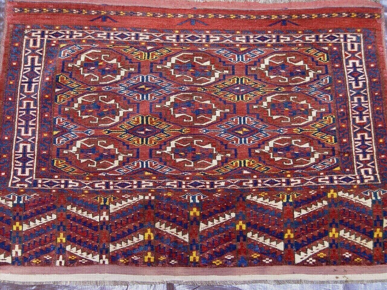 2'8" x 3'7" Antique Turkoman Yomud Torba Saddle Bagface Hand Knotted Wool Rug