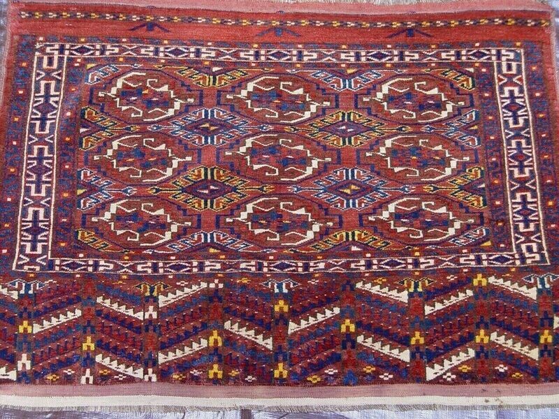 2'8" x 3'7" Antique Turkoman Yomud Torba Saddle Bagface Hand Knotted Wool Rug