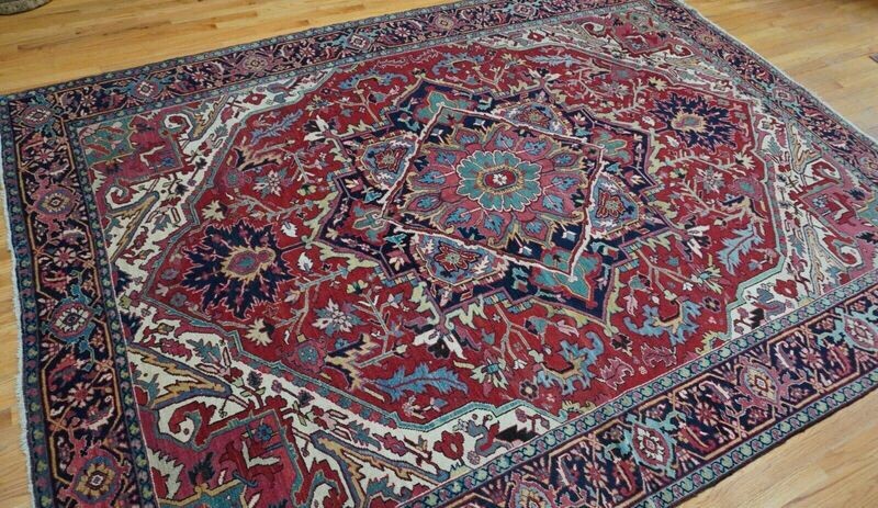 8'6" x 11'7" Antique 1900s Persian Heriz Serapi Hand Knotted Wool Rug Excellent