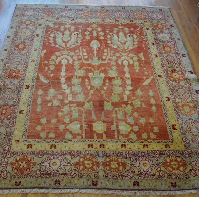 Lovely Oushak Turkish 8' x 9'9" Hand-Knotted 100% Wool Azeri Oriental Rug