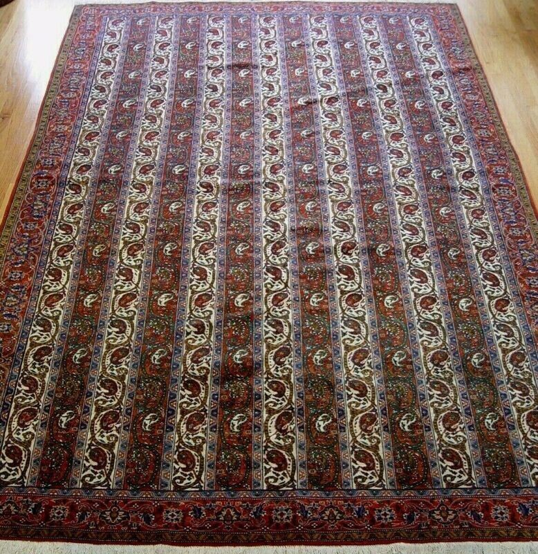 7' x 10'7"  Hand Knotted Wool Paisley Striped Premium Quality Rug