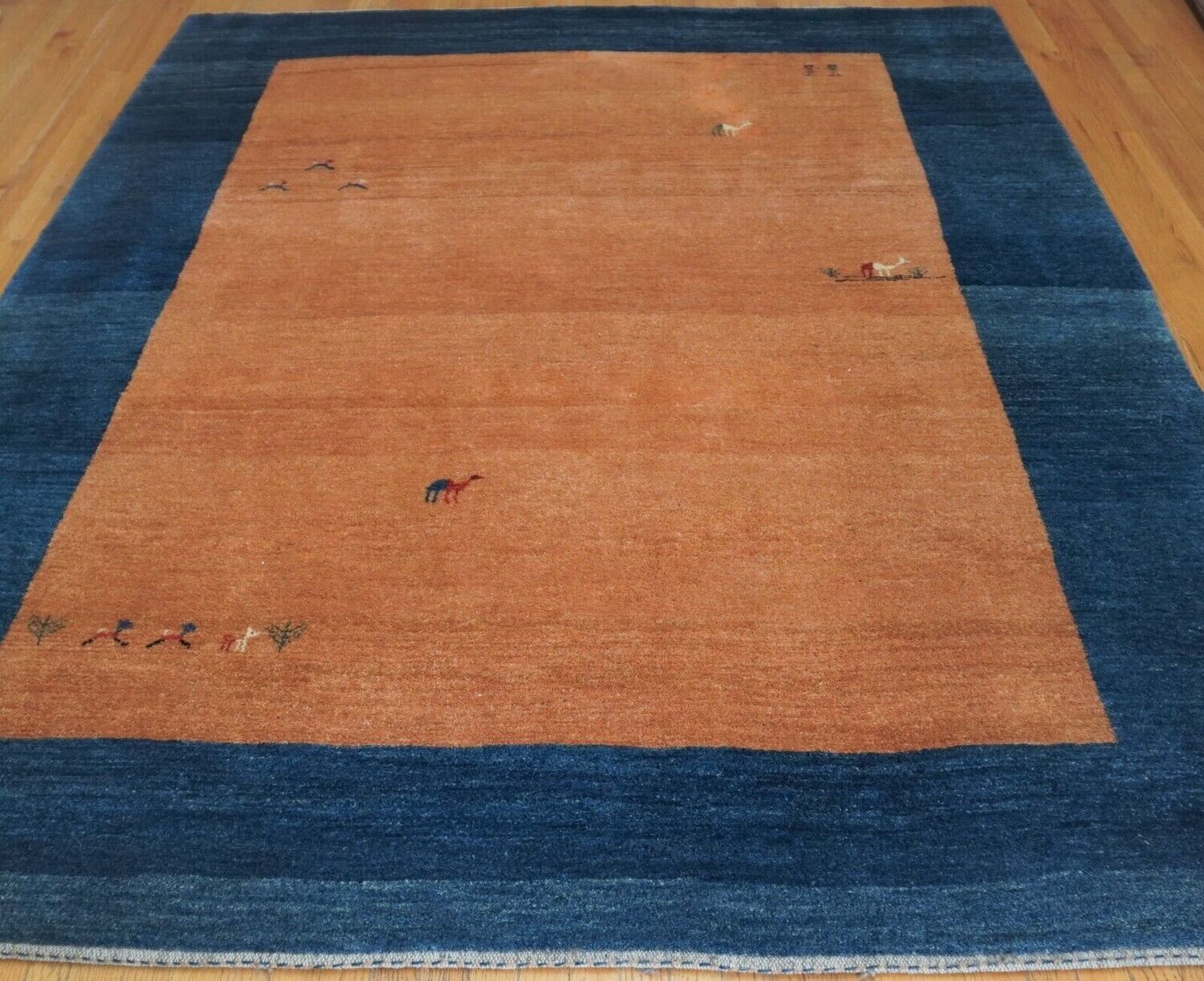 7'4" x 9'8"  Persian Gabbeh Hand Knotted Wool Rug with Camels Goats