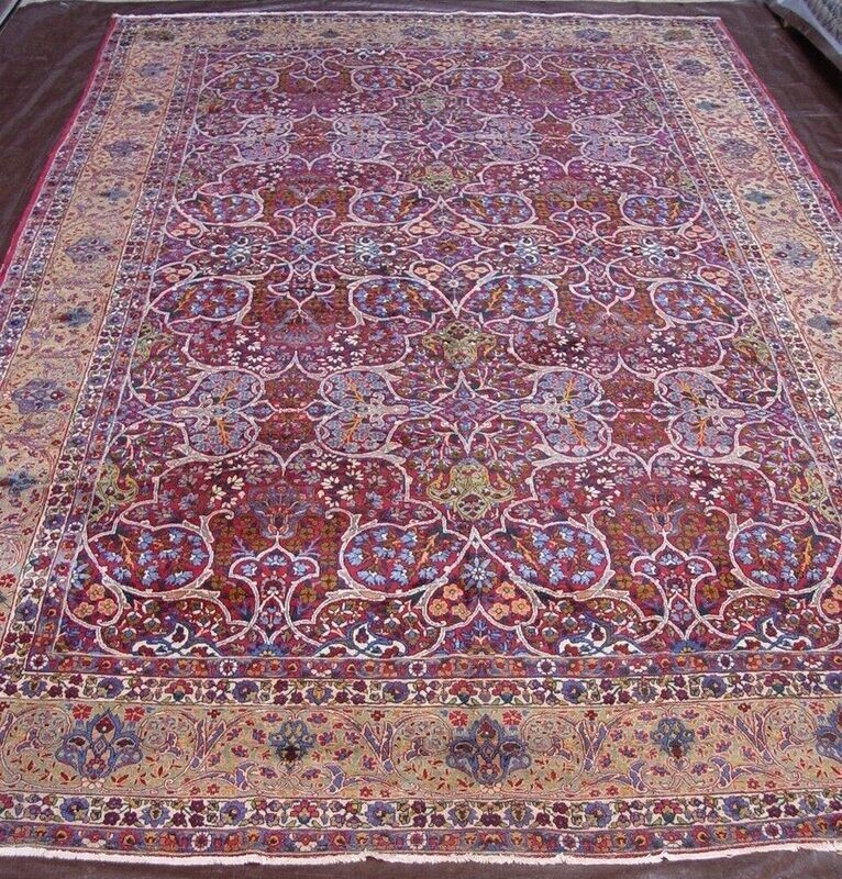 ANTIQUE 1900s PERSIAN KERMAN 8'9" x 13'9" HAND KNOTTED WOOL ORIENTAL RUG