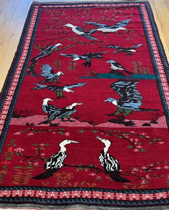 4' x 6' SUPERB HAND KNOTTED 100% WOOL AFGHAN EAGLES LIFE STORY VINTAGE RUG