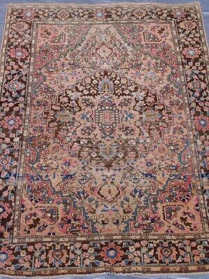 3'3 3'3" x 5' Antique Persian Sarouk Farahan Hand-Knotted Wool Rug