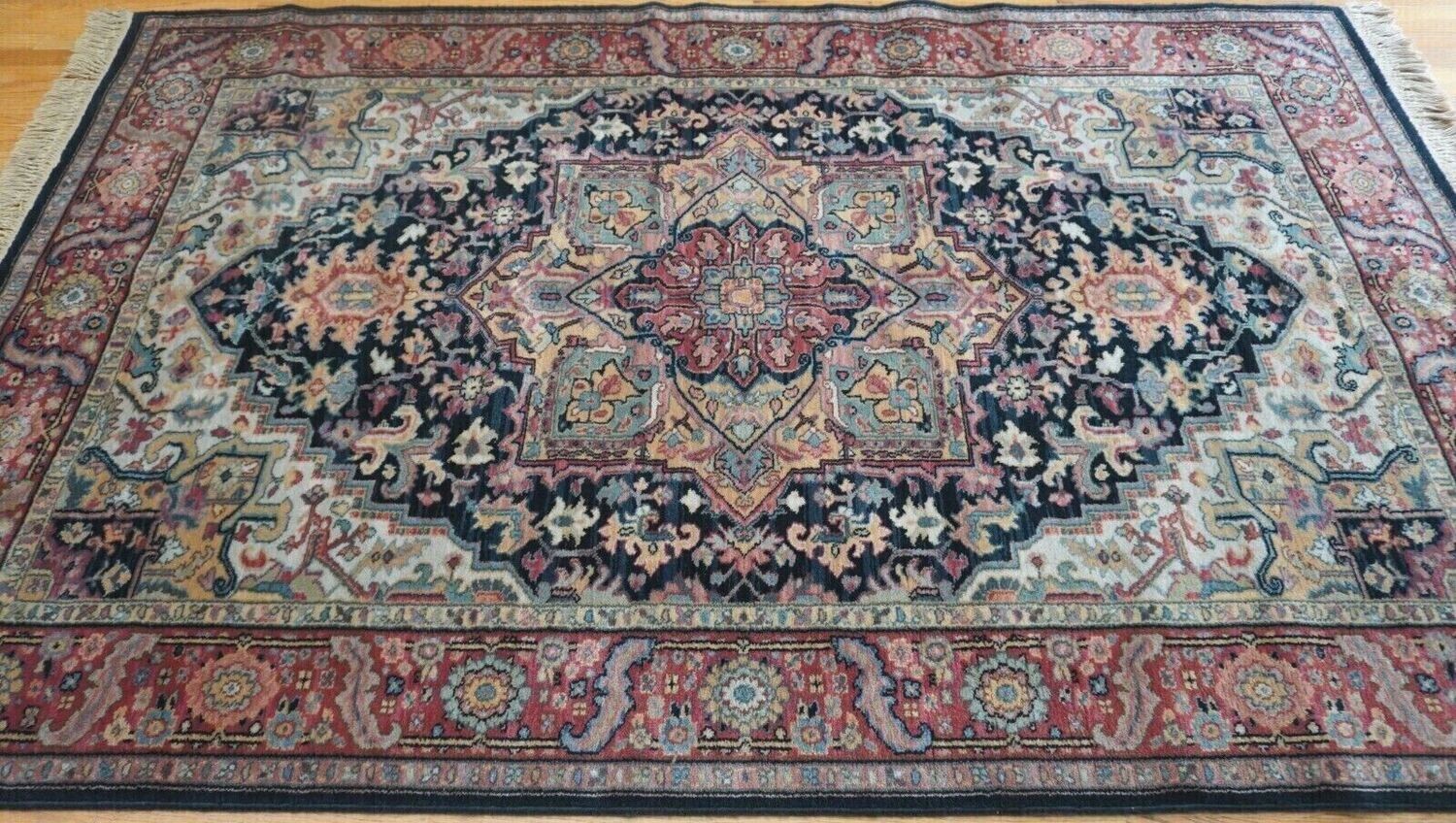 5'9"x 9' AUTHENTIC ORIGINAL KARASTAN# 700-701 NAVY HERIZZ WOOL AMERICAN RUG