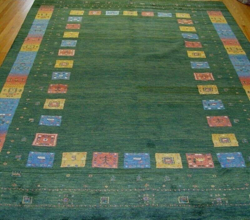 6'10" x 9'8" NEW FINE PERSIAN GABBEH GREEN GOATS FLOWERS WOOL HAND KNOTTED RUG