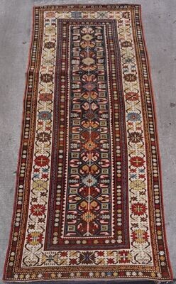 Rare Antique 1880s Caucasian Gendje 3'8 Rare Antique 1880s Caucasian Gendje 3'8" x 9' Hand-Knotted 100% Wool Runner Rug