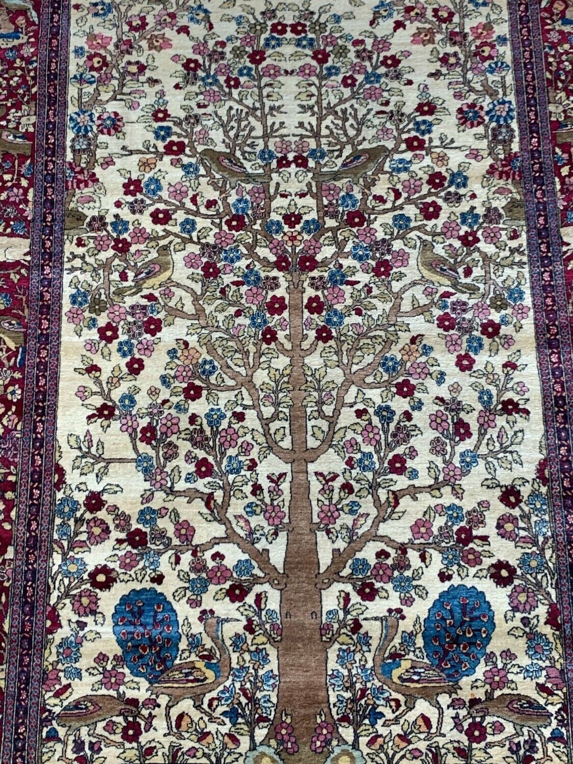 4'6" x 6'6" Antique Persian Ravar Kerman hand Knotted Wool Tree of Life with Animals Birds Rug