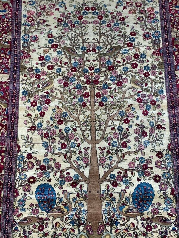 4'6" x 6'6" Antique Persian Ravar Kerman hand Knotted Wool Tree of Life with Animals Birds Rug