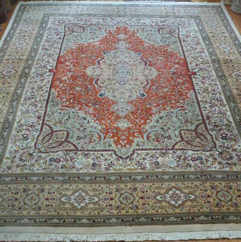 12' x 16'4" PERSIAN TABRIZ TABA-TABAYI HAND KNOTTED WOOL WITH ANIMALS & BIRDS VINTAGE LARGE RUG