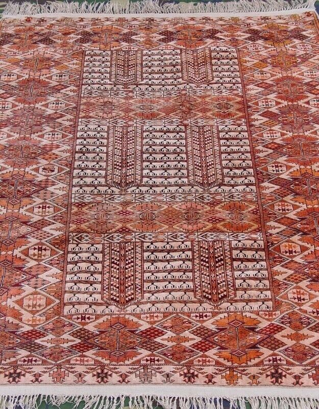 4'6"x 6' Turkmen Ensi Yomud Vintage Tribal Hand Knotted Wool Rug Silk Foundation