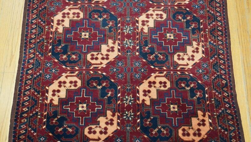 3'7" x 6'3" TURKMEN ESARI GUL TRIBAL HAND KNOTTED WOOL GEOMETRIC RUG