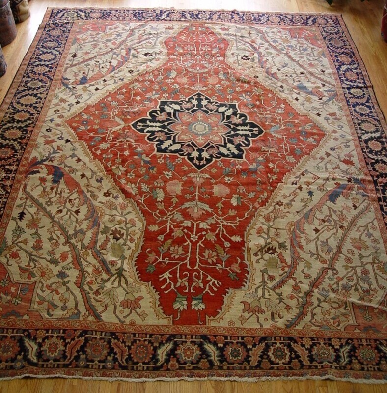 Antique 1880s Persian Serapi Heriz 10' x 14' Hand-Knotted Wool Superb Oriental Rug