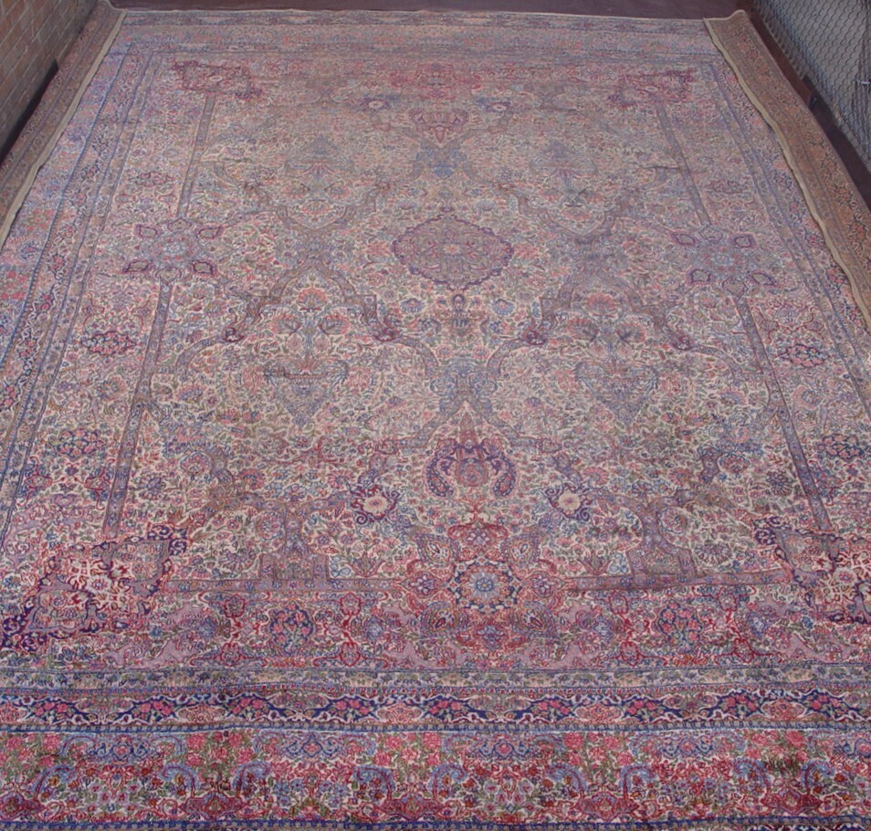 Magnificent Antique 1910s Persian Lavar Kerman Hand Knotted Wool Large Oriental Rug 12'9" x 17'
