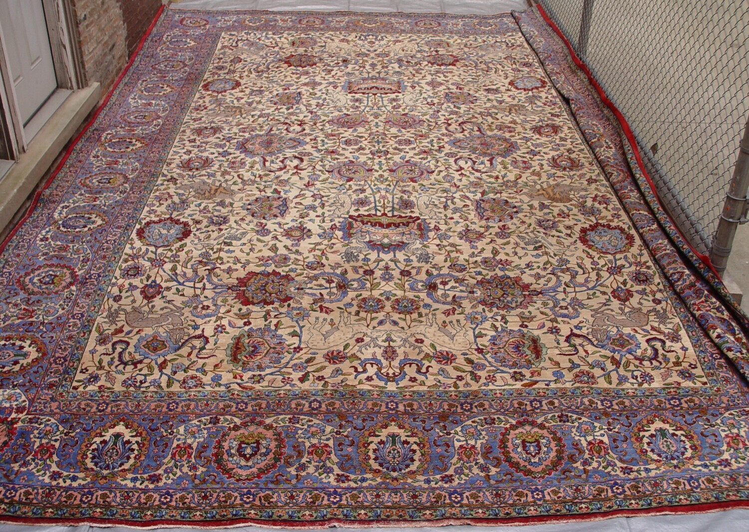 12'9" x 19'  Antique 1800s-1840s Persian Kashan Hunting Scene pictorial Palace Size Rug