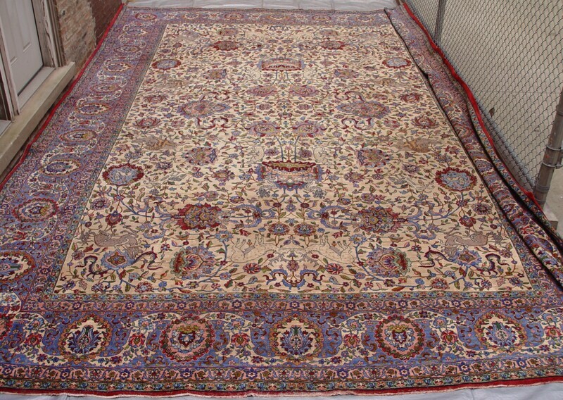 12'9" x 19'  Antique 1800s-1840s Persian Kashan Hunting Scene pictorial Palace Size Rug