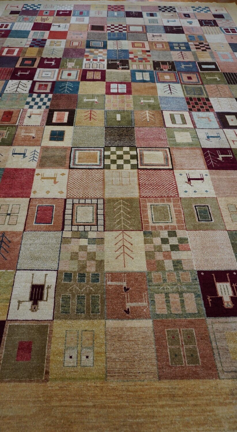 Amazing Gabbeh Signed Pictorial Hand-knotted Wool India Large Rug 11'9" x 17'8"