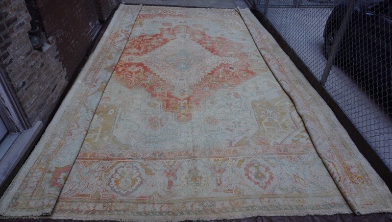 Magnificent Antique 1880s Oushak Turkish 17' x 19' Ivory Hand-knotted Wool Palace Size Rug