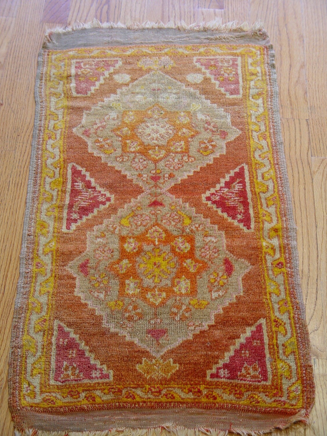 1'7" x 3' Antique 1880s Oushak Turkish Hand-Knotted Wool Oriental Rug