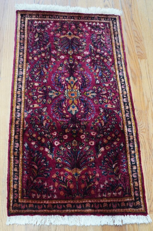 2'2" x 4' Antique Persian Sarouk Floral Red Hand Knotted Wool Oriental Rug