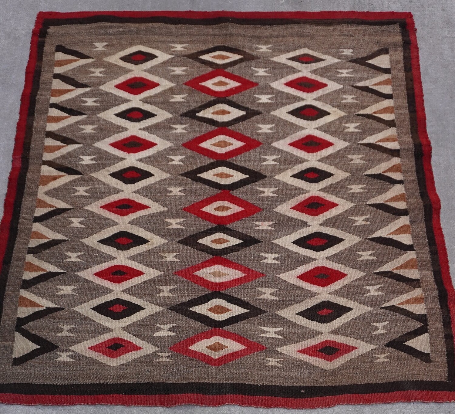Amazing Antique Native American Indian Navajo Dazzler Weaving Wool Diamond Design Geometric Rug 4'2" x 4'7"