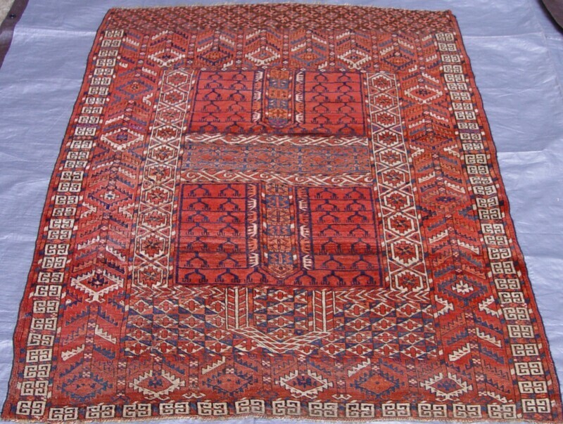 4' x 5'5"  ANTIQUE 1880s TURKMEN ENSI HAND KNOTTED WOOL RUG