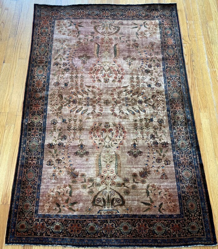 4' x 6'7" Antique Persian Sarouk Mohajiran Tribal Hand Knotted Wool Rare Rug