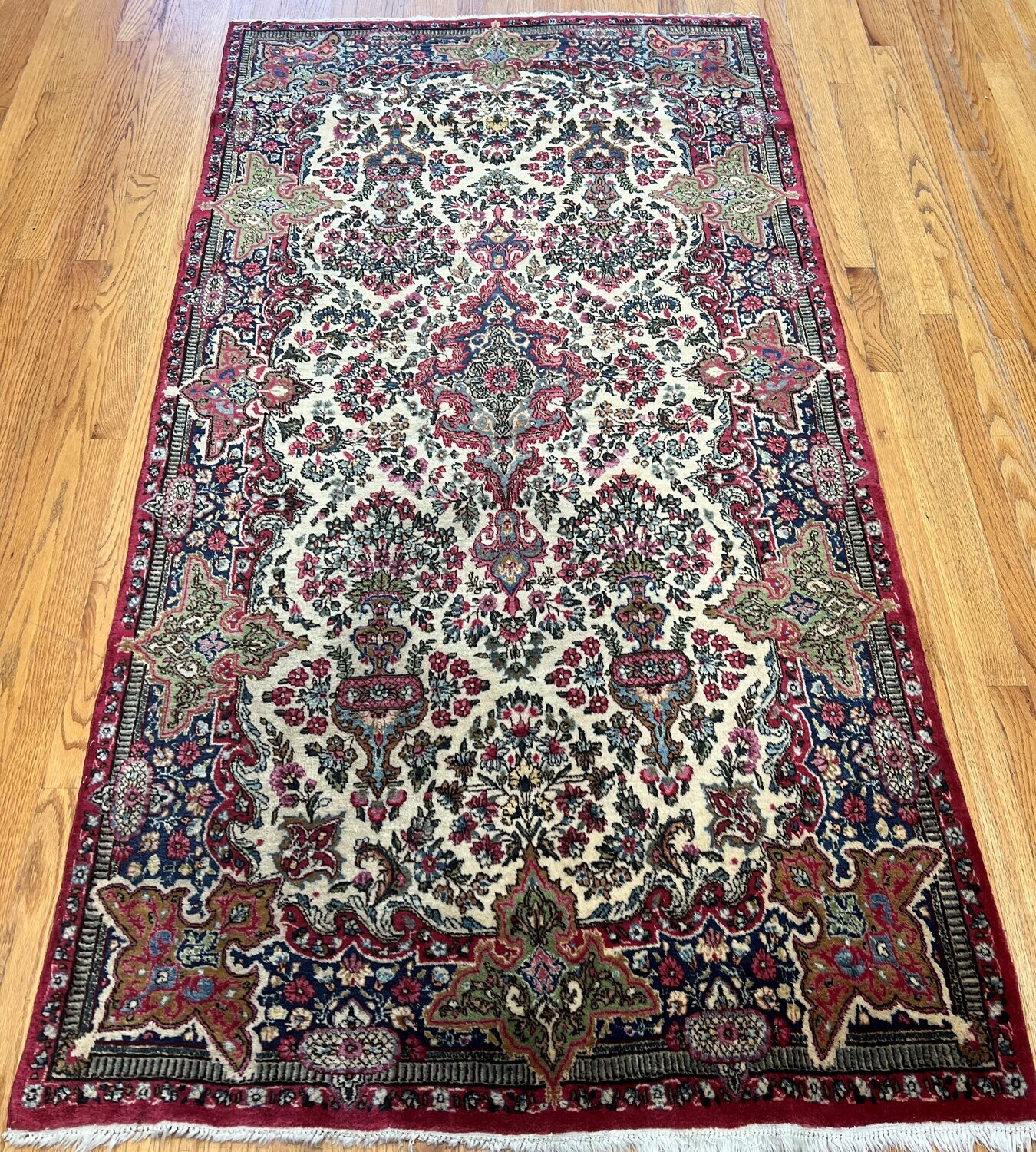 4' x 7' Antique Persian Kermann Hand-Knotted Wool Floral Oriental Rug