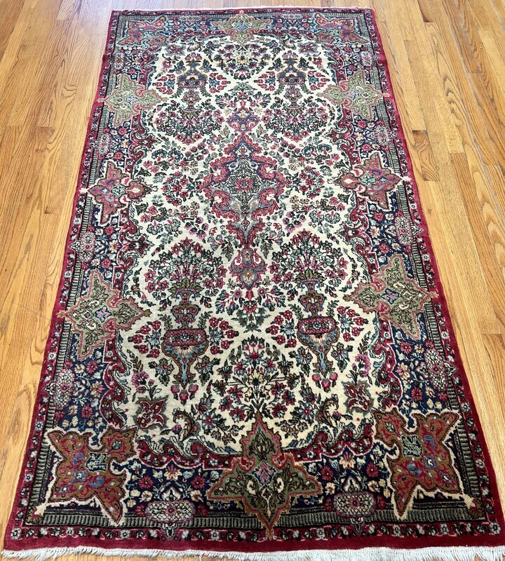 4' x 7' Antique Persian Kermann Hand-Knotted Wool Floral Oriental Rug