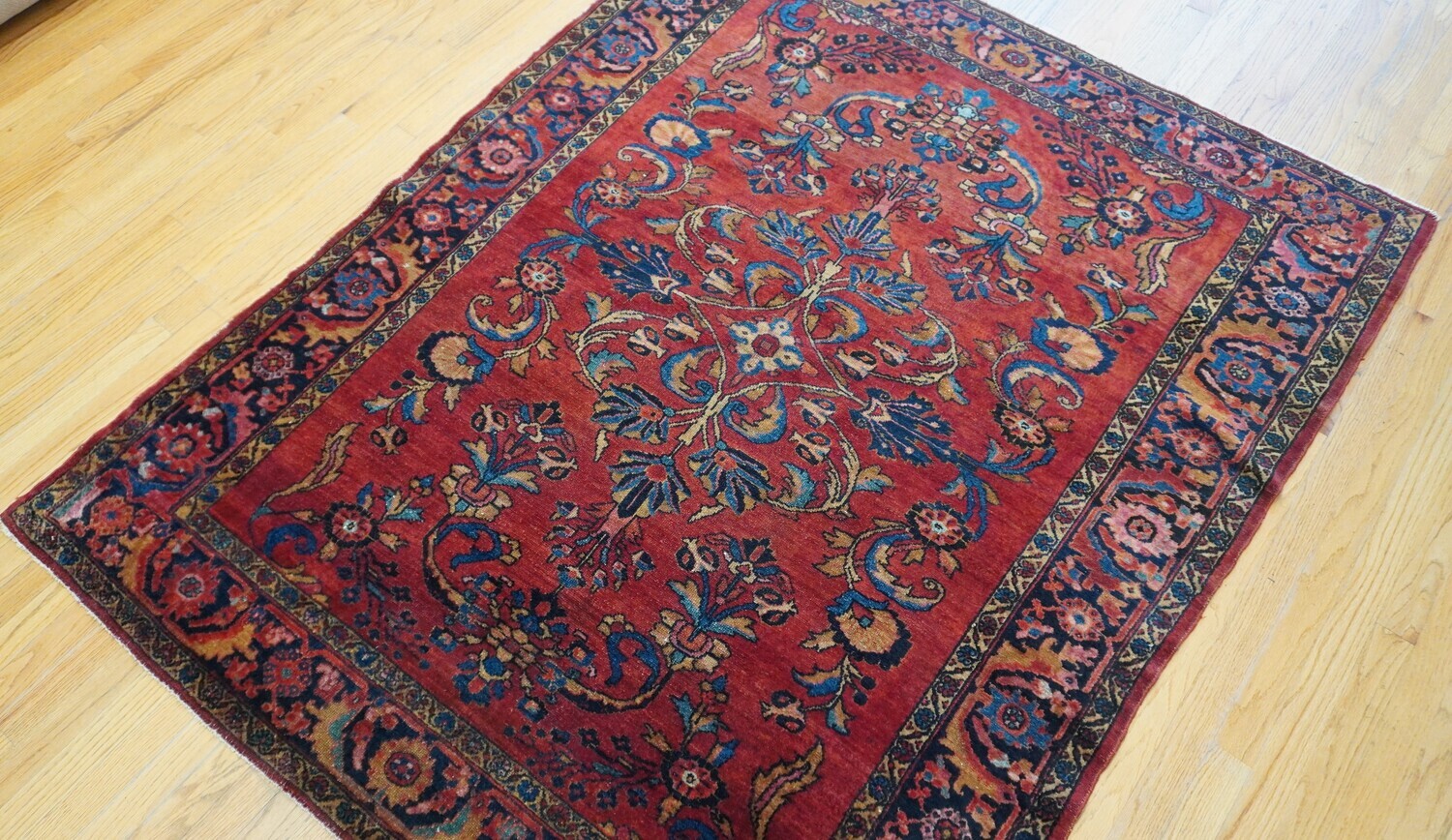 5'4" x 6'6"  Antique 1880s Persian Hamadan Lilihan Hand Knotted Wool Rug