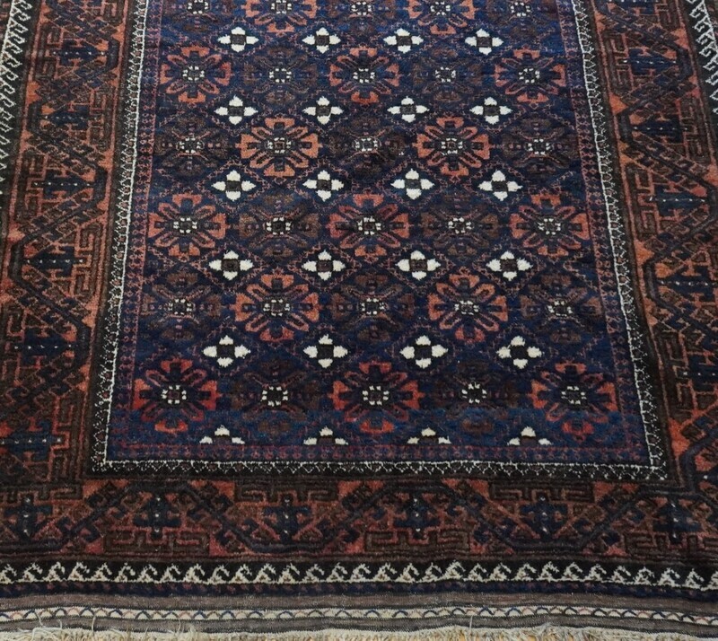 5' x 9' Antique Persian Blue Baluch Minakhani Design Hand Knotted Wool Rug