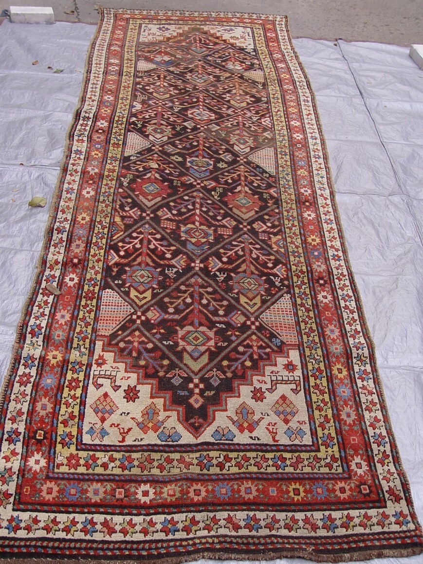 3'4" x 11'9" Antique 1860s Caucasian Hand Knotted Pictorial Wool Runner Tribal Rug