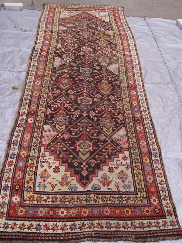 3'4" x 11'9" Antique 1860s Caucasian Hand Knotted Pictorial Wool Runner Tribal Rug
