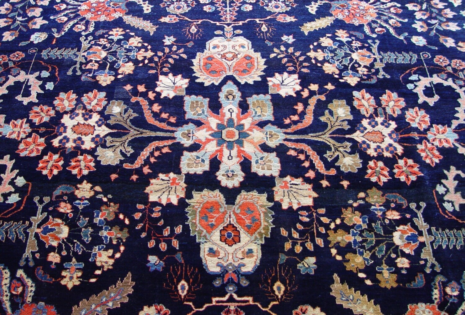 ANTIQUE 1880s PERSIAN FARAHAN BLUE SAROUK  9' x 12'5" HAND KNOTTED WOOL RUG