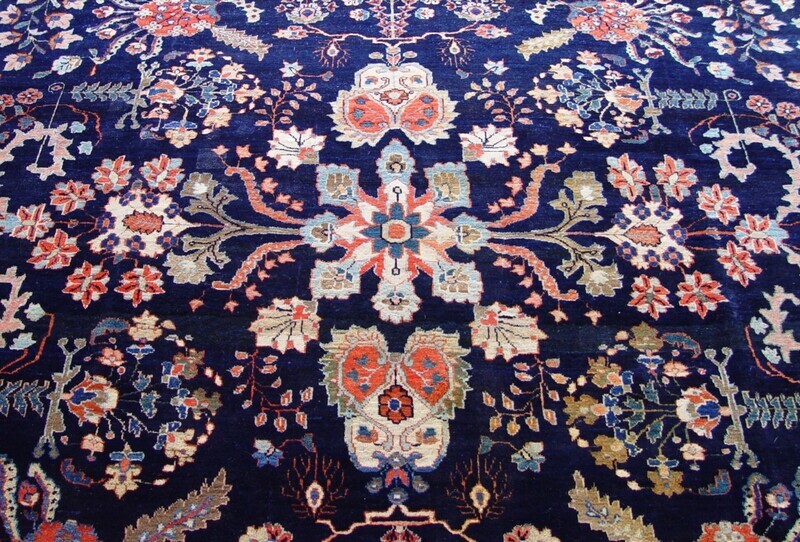 ANTIQUE 1880s PERSIAN FARAHAN BLUE SAROUK  9' x 12'5" HAND KNOTTED WOOL RUG