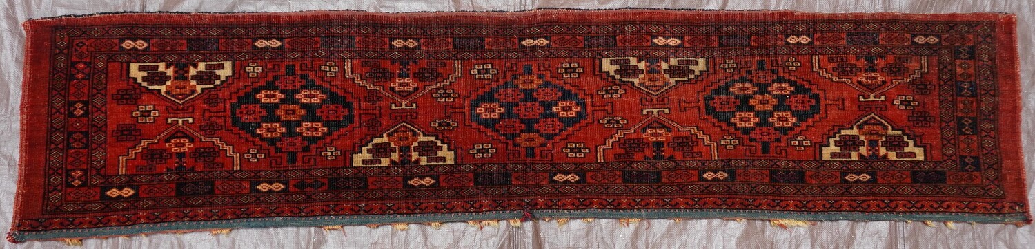 ANTIQUE TURKMEN YOMUD TORBA BAG-FACE 1'2" x 5'5" HAND KNOTTED WOOL RUG