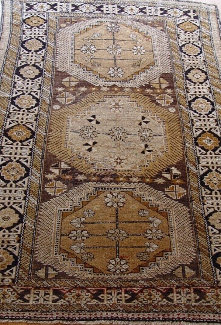 3'9" x 5'9" Antique 1880s Kuba Caucasian Camel Hair Hand Knotted Wool Rug