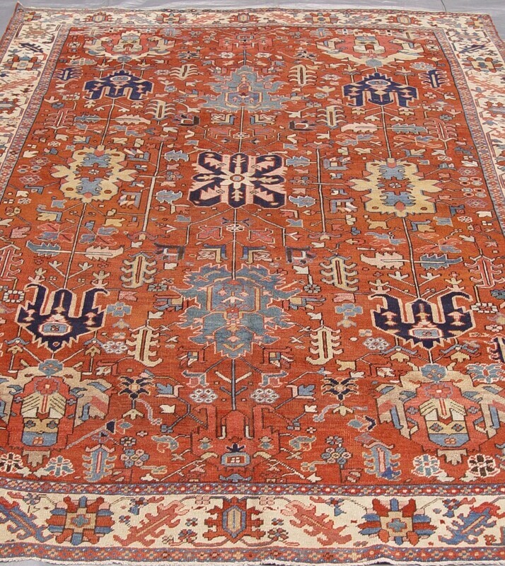 8'2" x 11'4" Antique 1880s Persian Heriz Serapi Hand Knotted Wool Rug
