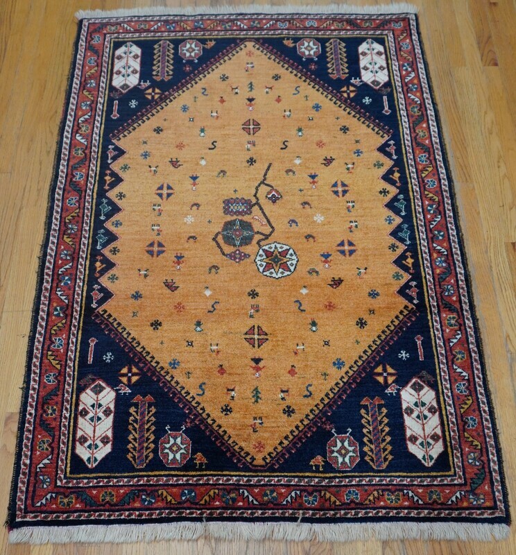 4'x 6' Antique Persian Vintage Qashqai Hand-Knotted Wool Rug