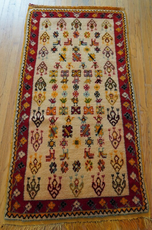 Antique Moroccan 3'3" x 6'6" Hand Knotted 100% Wool Colorful Pictorial Rug
