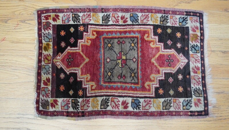 Unique Antique Yastik Turkish 1'6" x 2'3"  Hand Knotted Wool Oriental Rug