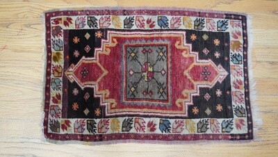 Unique Antique Yastik Turkish 1'6 Unique Antique Yastik Turkish 1'6" x 2'3"  Hand Knotted Wool Oriental Rug