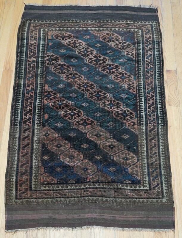2'9" x 4'9" Antique Tribal Persian Balouch Hand Knotted Wool Green Amazing Rug