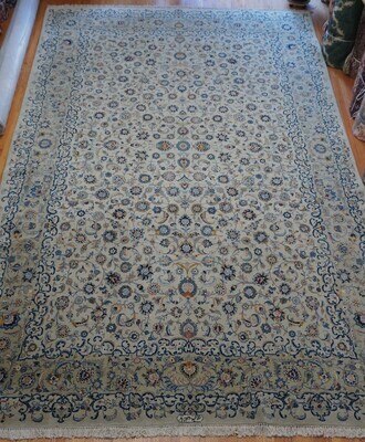 Magnificent Antique Persian Kashan Signed Hand Knotted Wool Sage-Green Gray Oriental Rug 10'4" x 16'9