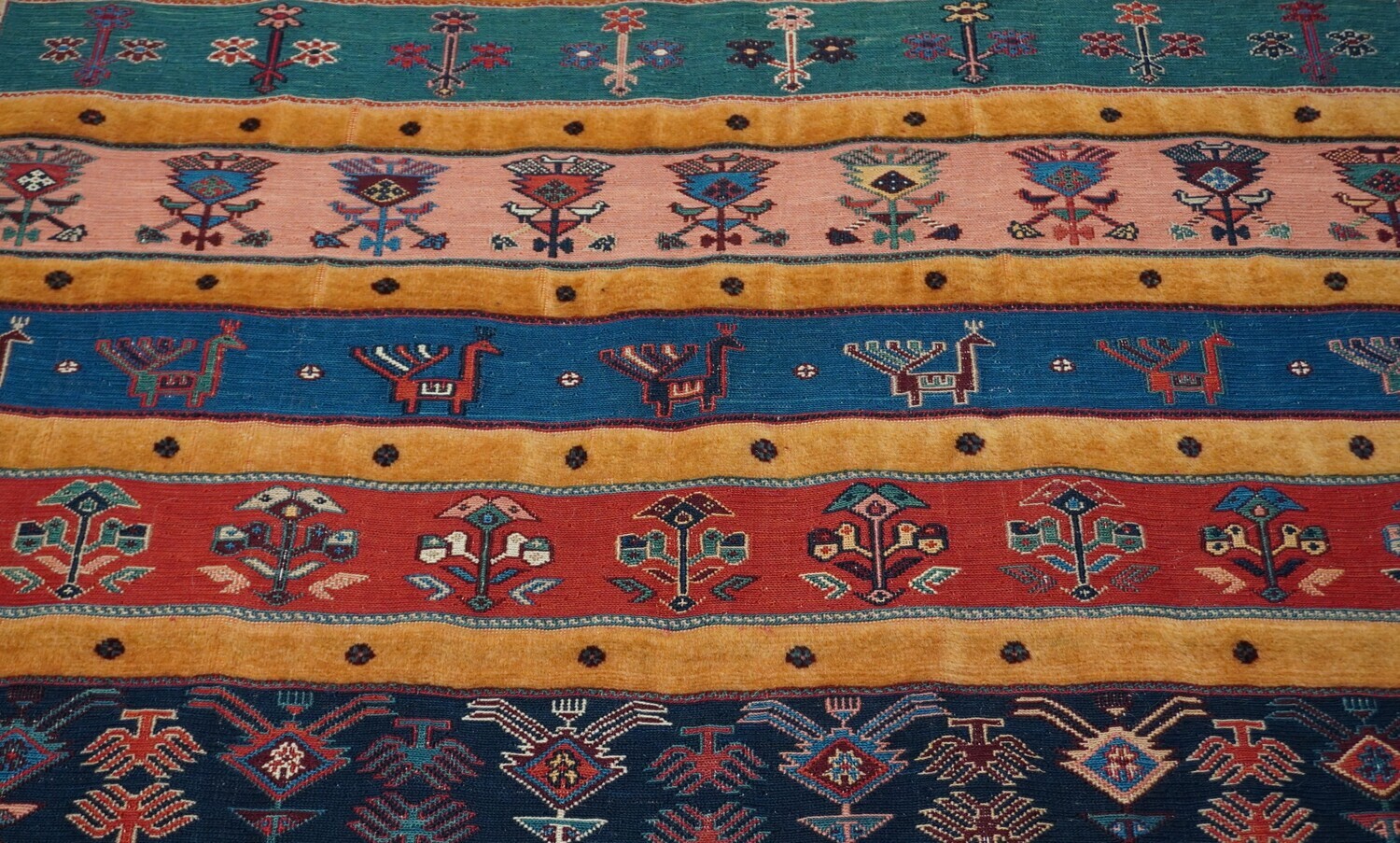 6'x 9' Persian Soumak Flat Weave & Hand Knotted Wool Rug Birds Pictorial