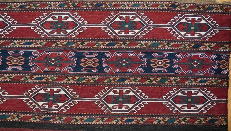 Antique 1880s Caucasian Bag face Soumac Kilim Hand Woven 100% Wool Tribal Rug 1'10" x 3'5"
