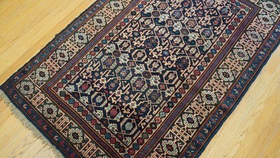 4'4" x 5'10" Antique Caucasian Konagkend Kuba Hand Knotted Wool Green Blue Rug