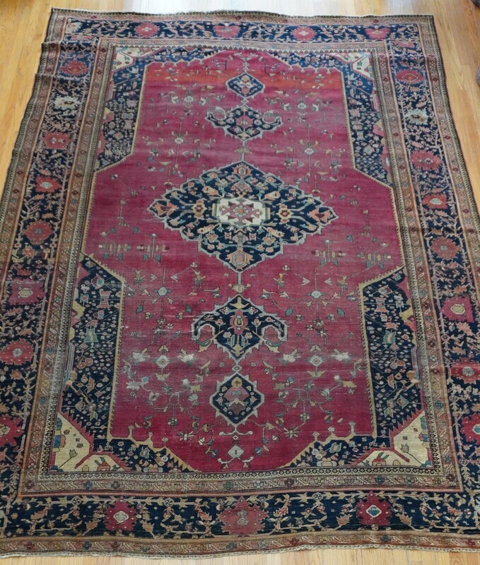 Antique 1860s Persian Farahan Sarouk 8'8" x 12'5" Hand Knotted Wool Oriental Rug