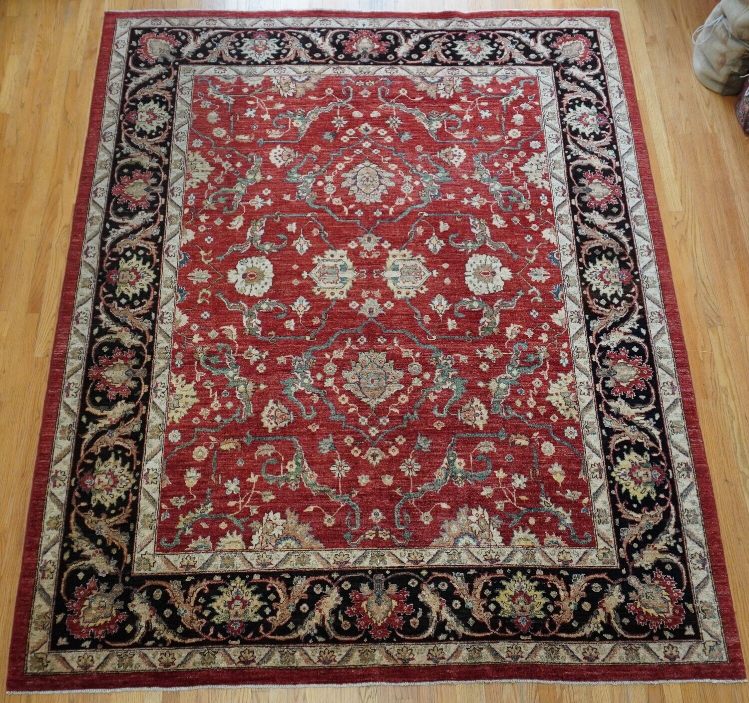 8' x 9'9" Hand Knotted Floral 100% Wool India Pakistan Red Ivory Rug